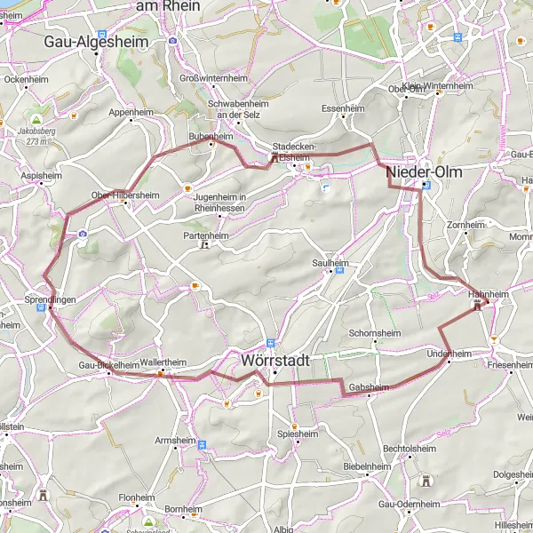 Karten-Miniaturansicht der Radinspiration "Weinberge und Natur" in Rheinhessen-Pfalz, Germany. Erstellt vom Tarmacs.app-Routenplaner für Radtouren