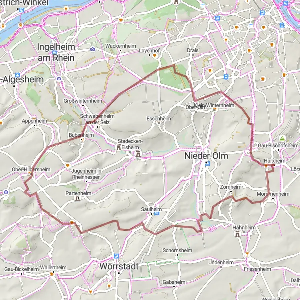 Karten-Miniaturansicht der Radinspiration "Weinbergsturm und Besucherterrasse-Radtour" in Rheinhessen-Pfalz, Germany. Erstellt vom Tarmacs.app-Routenplaner für Radtouren