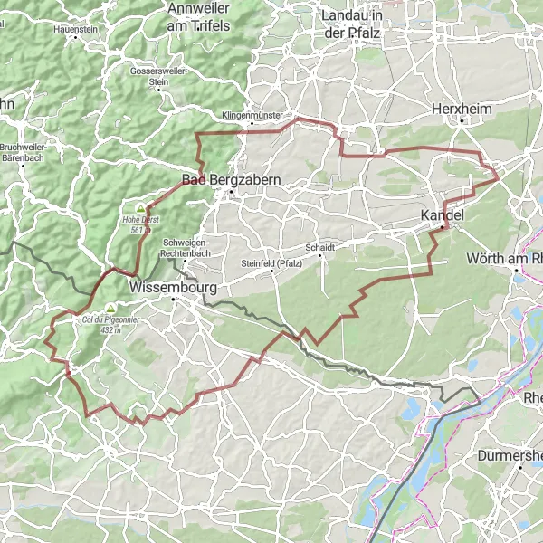 Karten-Miniaturansicht der Radinspiration "Naturerlebnis in Rheinhessen-Pfalz" in Rheinhessen-Pfalz, Germany. Erstellt vom Tarmacs.app-Routenplaner für Radtouren