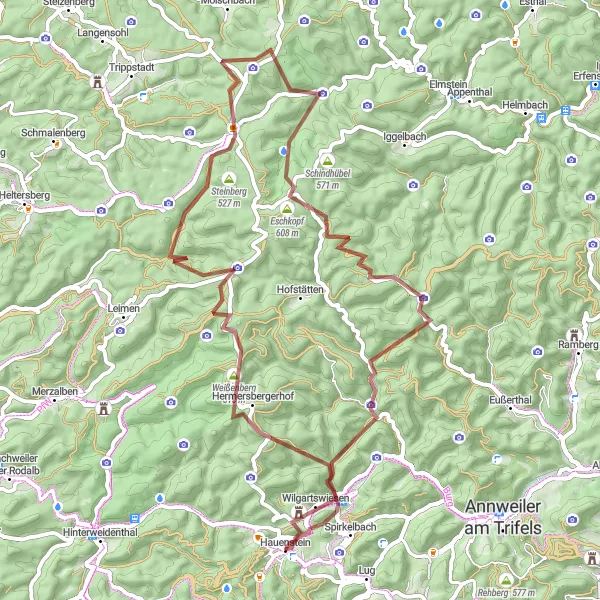 Karten-Miniaturansicht der Radinspiration "Gravel-Tour um Hauenstein" in Rheinhessen-Pfalz, Germany. Erstellt vom Tarmacs.app-Routenplaner für Radtouren