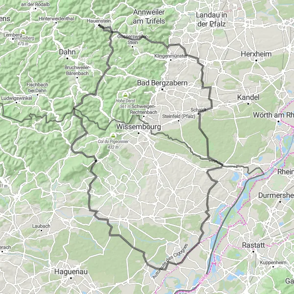 Map miniature of "Tackling the Schwarzwald Challenge" cycling inspiration in Rheinhessen-Pfalz, Germany. Generated by Tarmacs.app cycling route planner