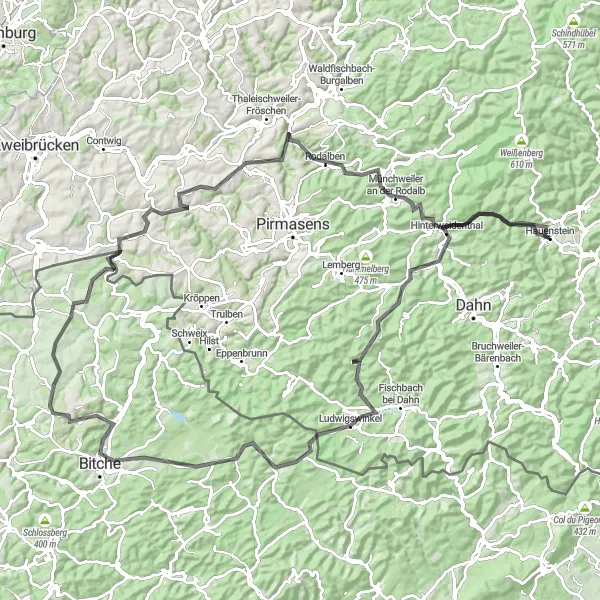Karten-Miniaturansicht der Radinspiration "Epic Radtour durch die Pfalz und Lothringen" in Rheinhessen-Pfalz, Germany. Erstellt vom Tarmacs.app-Routenplaner für Radtouren