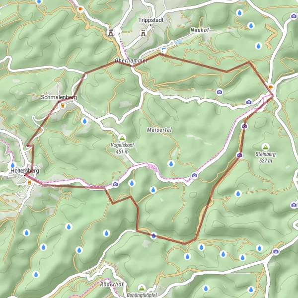 Map miniature of "Gravel Adventure: Off the Beaten Path" cycling inspiration in Rheinhessen-Pfalz, Germany. Generated by Tarmacs.app cycling route planner