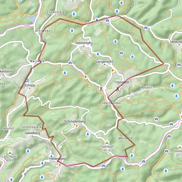 Karten-Miniaturansicht der Radinspiration "Kleine Schottertour durch den Pfälzerwald" in Rheinhessen-Pfalz, Germany. Erstellt vom Tarmacs.app-Routenplaner für Radtouren