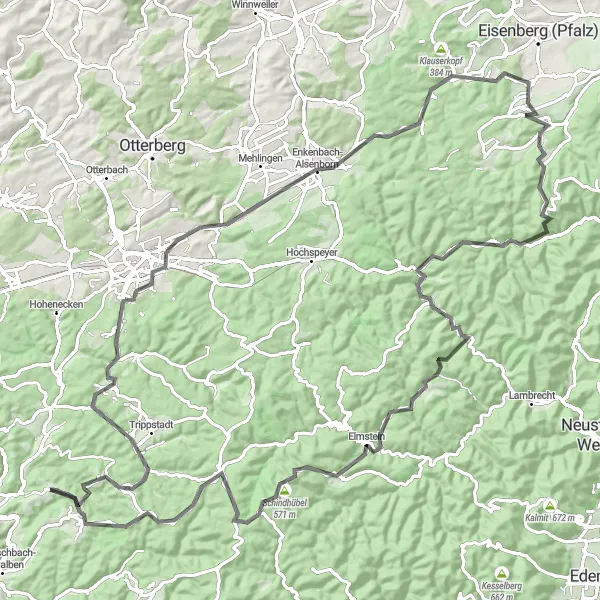Karten-Miniaturansicht der Radinspiration "Tour de Pfälzerwald" in Rheinhessen-Pfalz, Germany. Erstellt vom Tarmacs.app-Routenplaner für Radtouren