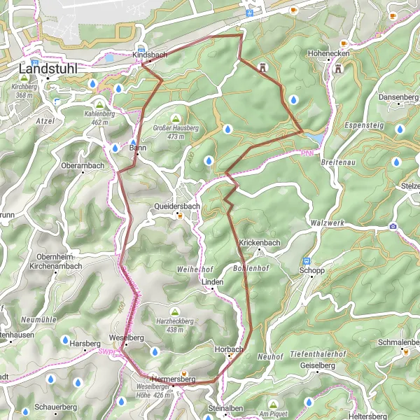 Karten-Miniaturansicht der Radinspiration "Röderberg-Rundweg" in Rheinhessen-Pfalz, Germany. Erstellt vom Tarmacs.app-Routenplaner für Radtouren