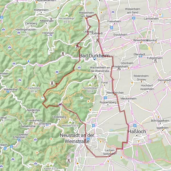 Karten-Miniaturansicht der Radinspiration "Gravel-Tour von Herxheim am Berg nach Leistadt" in Rheinhessen-Pfalz, Germany. Erstellt vom Tarmacs.app-Routenplaner für Radtouren