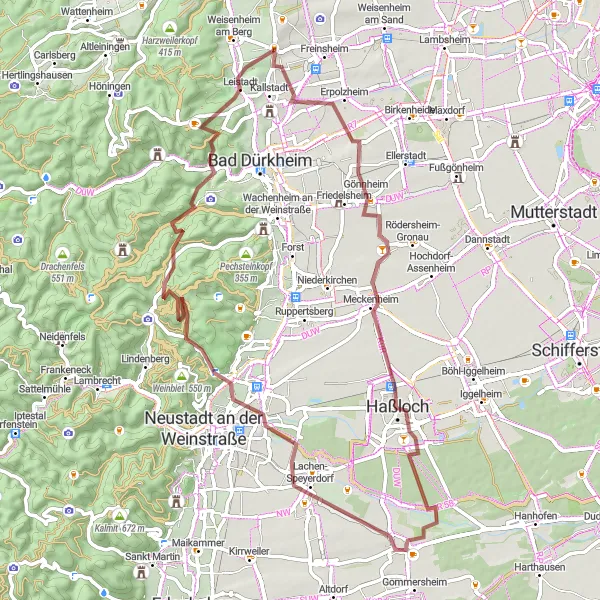 Map miniature of "Nature's Retreat" cycling inspiration in Rheinhessen-Pfalz, Germany. Generated by Tarmacs.app cycling route planner