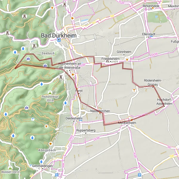 Map miniature of "Wachenheim Gravel Loop" cycling inspiration in Rheinhessen-Pfalz, Germany. Generated by Tarmacs.app cycling route planner