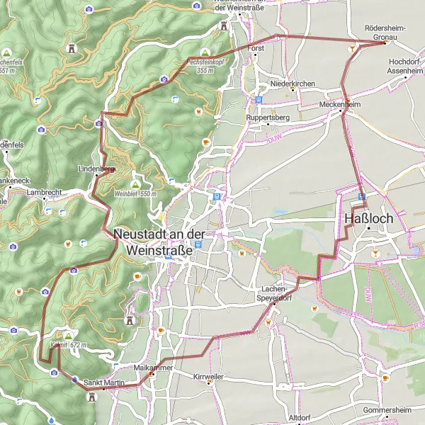 Map miniature of "Nature Explorer" cycling inspiration in Rheinhessen-Pfalz, Germany. Generated by Tarmacs.app cycling route planner