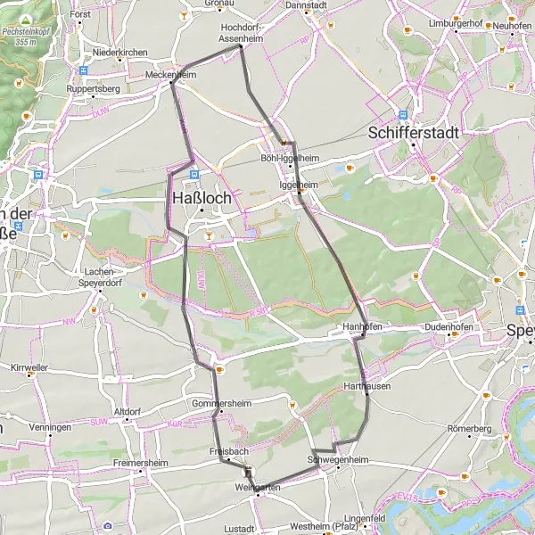 Map miniature of "Rhein Circuit" cycling inspiration in Rheinhessen-Pfalz, Germany. Generated by Tarmacs.app cycling route planner
