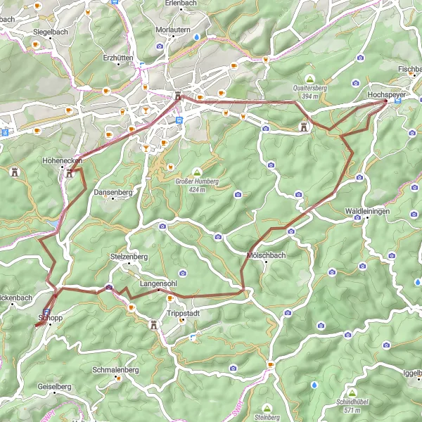 Map miniature of "Hochspeyer - Burg Beilstein Gravel Loop" cycling inspiration in Rheinhessen-Pfalz, Germany. Generated by Tarmacs.app cycling route planner