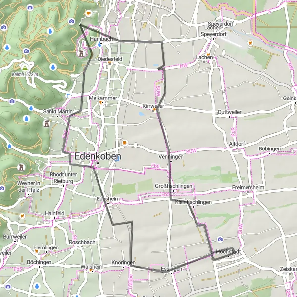 Map miniature of "Scenic Road Tour: Rhodt unter Rietburg" cycling inspiration in Rheinhessen-Pfalz, Germany. Generated by Tarmacs.app cycling route planner