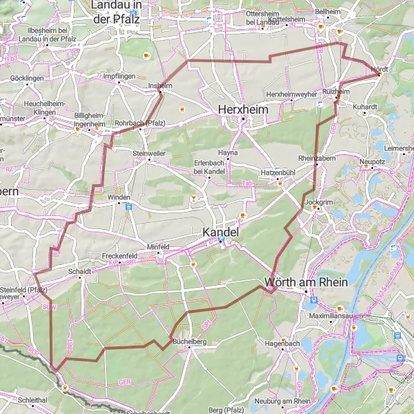 Map miniature of "Ride to the Vineyards of Rohrbach" cycling inspiration in Rheinhessen-Pfalz, Germany. Generated by Tarmacs.app cycling route planner