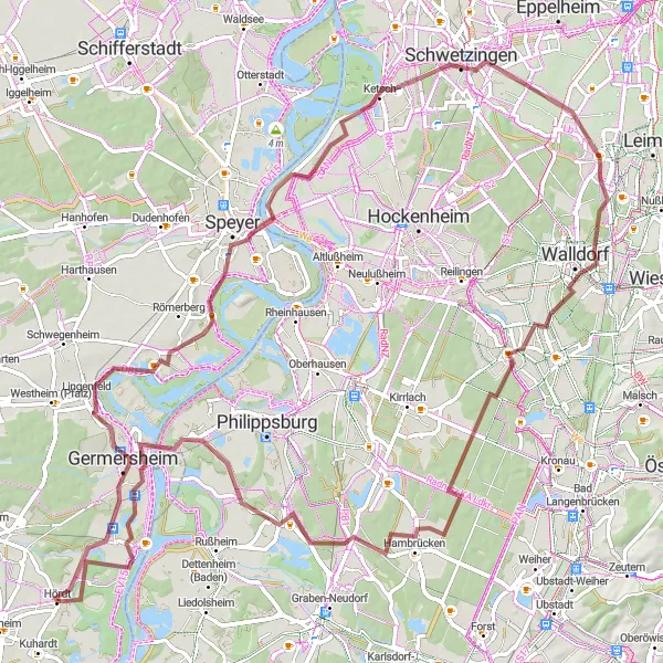 Karten-Miniaturansicht der Radinspiration "Rhein-Neckar-Gravel-Tour" in Rheinhessen-Pfalz, Germany. Erstellt vom Tarmacs.app-Routenplaner für Radtouren