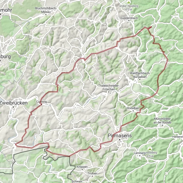 Map miniature of "The Gravel Escape" cycling inspiration in Rheinhessen-Pfalz, Germany. Generated by Tarmacs.app cycling route planner