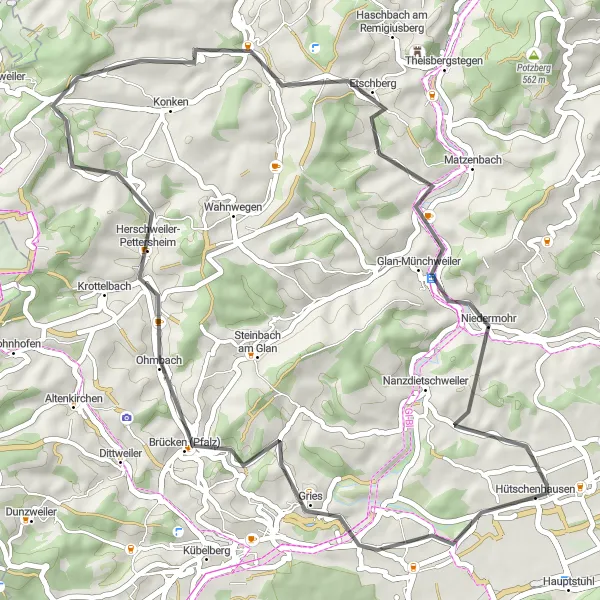 Map miniature of "Breathtaking Views of Neumühler-Berg" cycling inspiration in Rheinhessen-Pfalz, Germany. Generated by Tarmacs.app cycling route planner