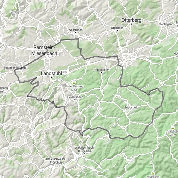 Map miniature of "Kaiserslautern Epic Road Ride" cycling inspiration in Rheinhessen-Pfalz, Germany. Generated by Tarmacs.app cycling route planner