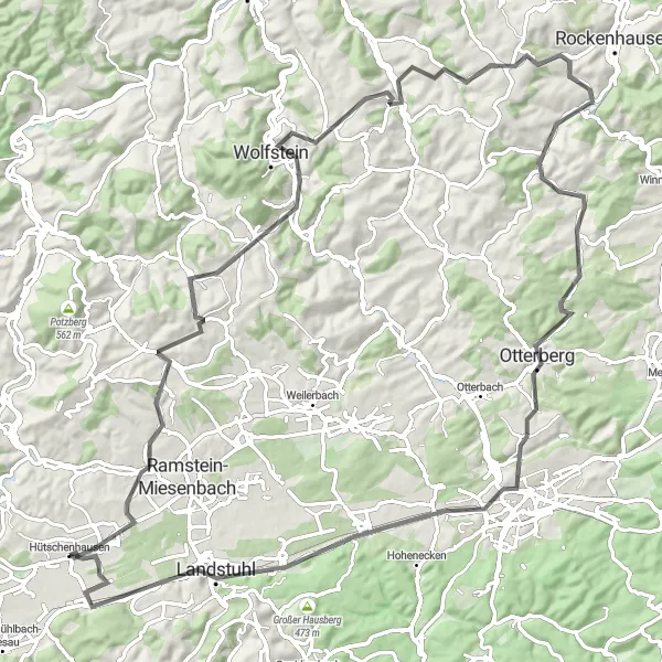 Karten-Miniaturansicht der Radinspiration "Herausfordernde Strecke durch Rheinhessen-Pfalz" in Rheinhessen-Pfalz, Germany. Erstellt vom Tarmacs.app-Routenplaner für Radtouren