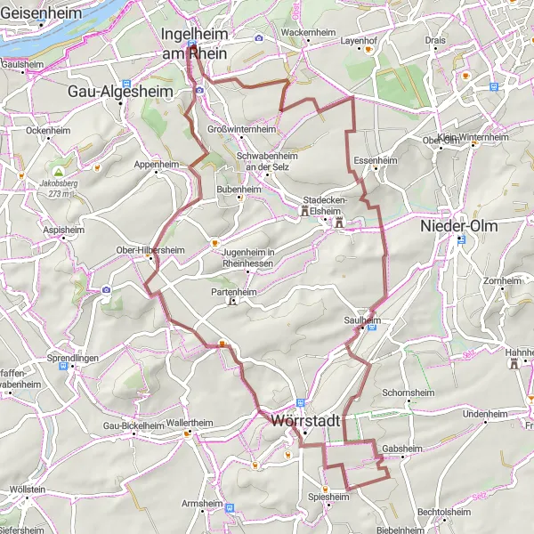 Karten-Miniaturansicht der Radinspiration "Durch die Weinberge von Rheinhessen" in Rheinhessen-Pfalz, Germany. Erstellt vom Tarmacs.app-Routenplaner für Radtouren