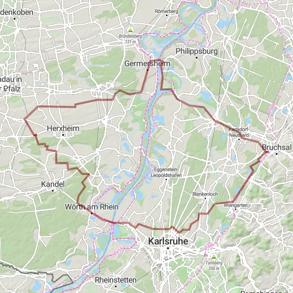 Map miniature of "Gravel Adventure Through Rheinhessen-Pfalz" cycling inspiration in Rheinhessen-Pfalz, Germany. Generated by Tarmacs.app cycling route planner