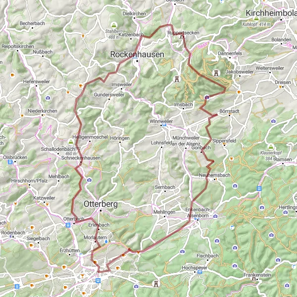 Karten-Miniaturansicht der Radinspiration "Wälder und Weinberge entdecken" in Rheinhessen-Pfalz, Germany. Erstellt vom Tarmacs.app-Routenplaner für Radtouren