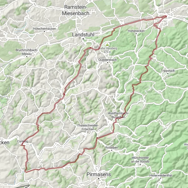 Map miniature of "The Palatinate Gravel Loop" cycling inspiration in Rheinhessen-Pfalz, Germany. Generated by Tarmacs.app cycling route planner