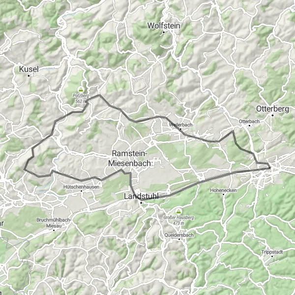 Map miniature of "Hidden Gems" cycling inspiration in Rheinhessen-Pfalz, Germany. Generated by Tarmacs.app cycling route planner