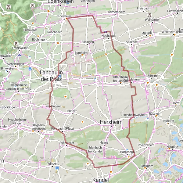 Map miniature of "Exploring the Southern Palatinate" cycling inspiration in Rheinhessen-Pfalz, Germany. Generated by Tarmacs.app cycling route planner