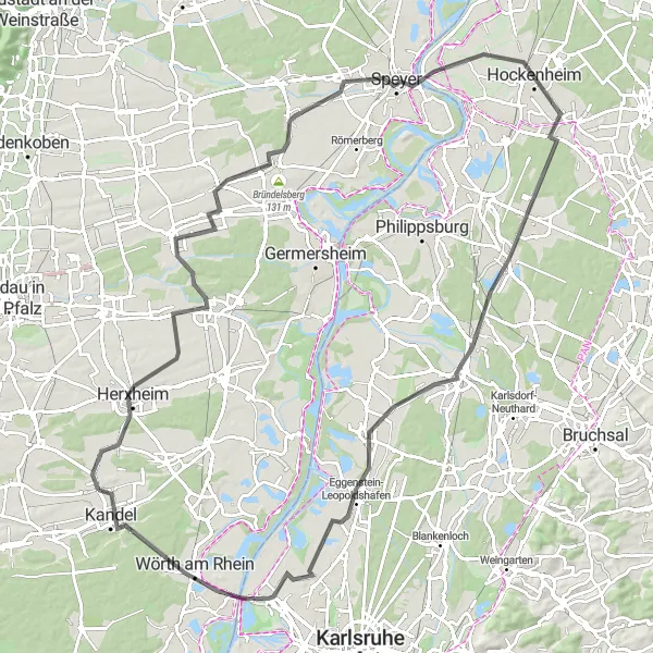 Map miniature of "Rheinhessen Road Adventure" cycling inspiration in Rheinhessen-Pfalz, Germany. Generated by Tarmacs.app cycling route planner