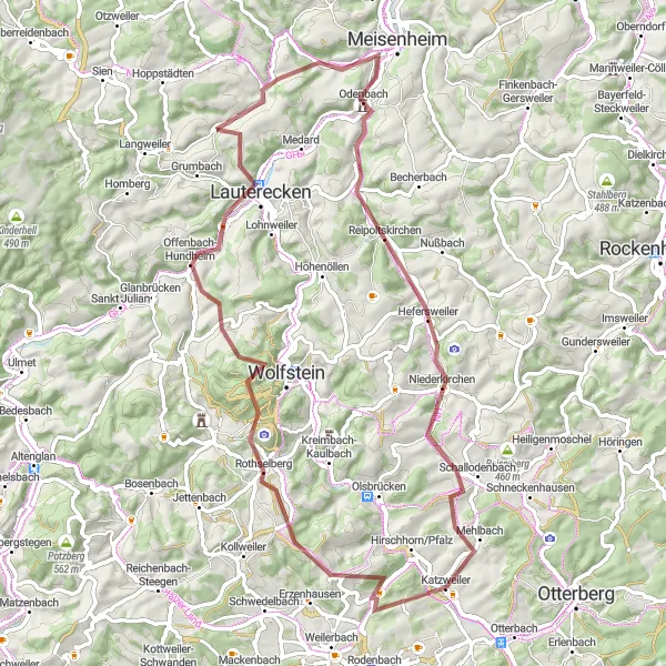 Karten-Miniaturansicht der Radinspiration "Abenteuerliche Gravel-Tour durch die Pfalz" in Rheinhessen-Pfalz, Germany. Erstellt vom Tarmacs.app-Routenplaner für Radtouren