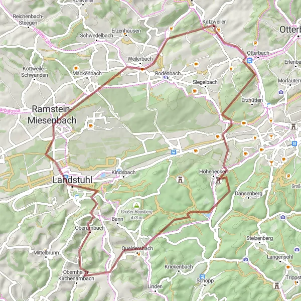Karten-Miniaturansicht der Radinspiration "Abenteuerliche Gravel-Tour um Katzweiler" in Rheinhessen-Pfalz, Germany. Erstellt vom Tarmacs.app-Routenplaner für Radtouren
