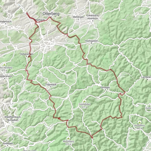 Map miniature of "The Ultimate Gravel Adventure" cycling inspiration in Rheinhessen-Pfalz, Germany. Generated by Tarmacs.app cycling route planner