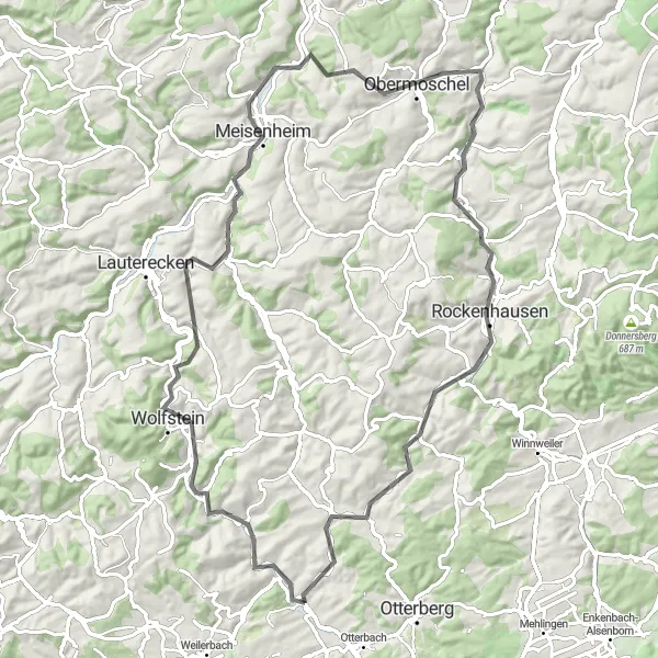 Karten-Miniaturansicht der Radinspiration "Hügeliges Abenteuer durch Rheinhessen-Pfalz" in Rheinhessen-Pfalz, Germany. Erstellt vom Tarmacs.app-Routenplaner für Radtouren