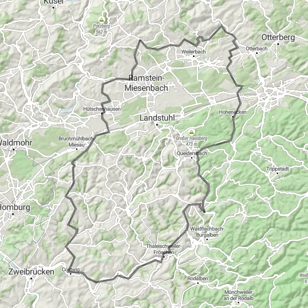 Map miniature of "The Scenic Challenge" cycling inspiration in Rheinhessen-Pfalz, Germany. Generated by Tarmacs.app cycling route planner