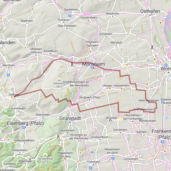 Map miniature of "Kerzenheim - Quirnheim Loop" cycling inspiration in Rheinhessen-Pfalz, Germany. Generated by Tarmacs.app cycling route planner