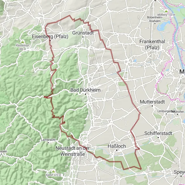 Karten-Miniaturansicht der Radinspiration "Weinstraße und Pfälzerwald" in Rheinhessen-Pfalz, Germany. Erstellt vom Tarmacs.app-Routenplaner für Radtouren