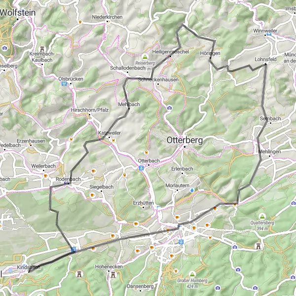 Map miniature of "Rodenbach Road Expedition" cycling inspiration in Rheinhessen-Pfalz, Germany. Generated by Tarmacs.app cycling route planner
