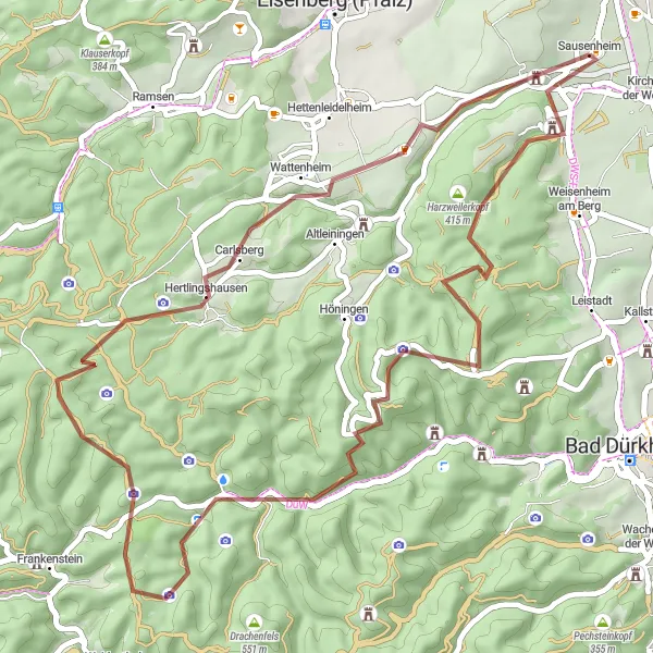 Karten-Miniaturansicht der Radinspiration "Rheinhessen-Pfalz Gravel Rundkurs" in Rheinhessen-Pfalz, Germany. Erstellt vom Tarmacs.app-Routenplaner für Radtouren