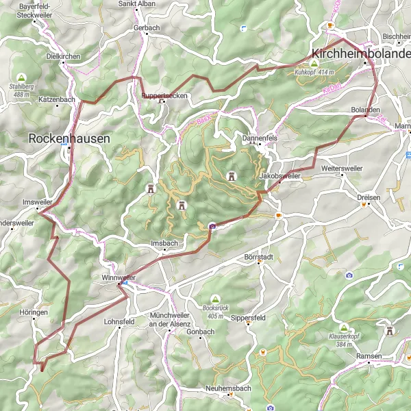 Karten-Miniaturansicht der Radinspiration "Gravel-Tour durch Rheinhessen-Pfalz" in Rheinhessen-Pfalz, Germany. Erstellt vom Tarmacs.app-Routenplaner für Radtouren
