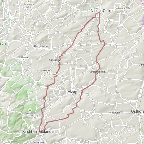 Karten-Miniaturansicht der Radinspiration "Rheinhessen Discovery Tour" in Rheinhessen-Pfalz, Germany. Erstellt vom Tarmacs.app-Routenplaner für Radtouren