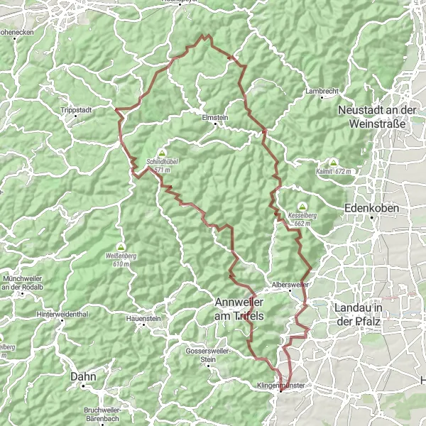 Karten-Miniaturansicht der Radinspiration "Route durch den Pfälzerwald" in Rheinhessen-Pfalz, Germany. Erstellt vom Tarmacs.app-Routenplaner für Radtouren
