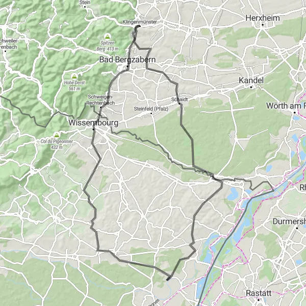 Map miniature of "Lauterbourg Road Adventure" cycling inspiration in Rheinhessen-Pfalz, Germany. Generated by Tarmacs.app cycling route planner