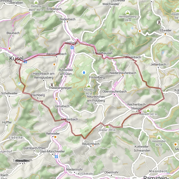 Karten-Miniaturansicht der Radinspiration "Gravel-Adrenalin in der Natur" in Rheinhessen-Pfalz, Germany. Erstellt vom Tarmacs.app-Routenplaner für Radtouren
