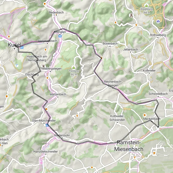 Karten-Miniaturansicht der Radinspiration "Rundtour durch Rammelsbach und Klingelberg" in Rheinhessen-Pfalz, Germany. Erstellt vom Tarmacs.app-Routenplaner für Radtouren