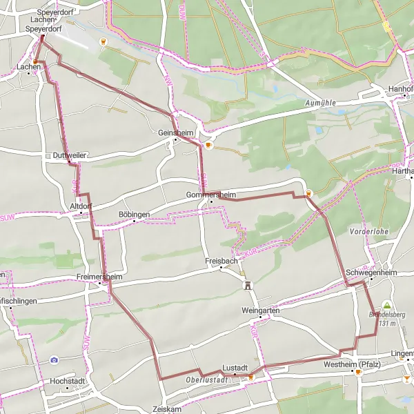 Karten-Miniaturansicht der Radinspiration "Idyllische Wege um Lachen-Speyerdorf" in Rheinhessen-Pfalz, Germany. Erstellt vom Tarmacs.app-Routenplaner für Radtouren