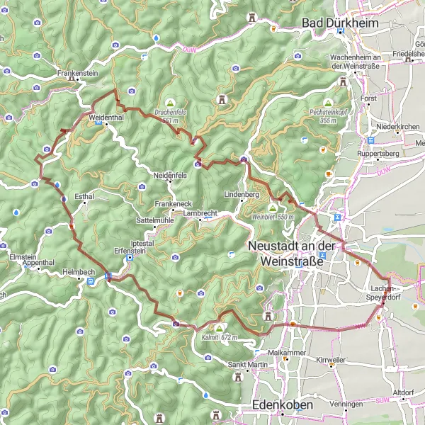 Karten-Miniaturansicht der Radinspiration "Berg-Abenteuer auf der Pfälzer Weinstraße" in Rheinhessen-Pfalz, Germany. Erstellt vom Tarmacs.app-Routenplaner für Radtouren