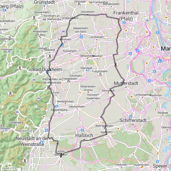 Karten-Miniaturansicht der Radinspiration "Weinstraßen-Erlebnis mit dem Fahrrad" in Rheinhessen-Pfalz, Germany. Erstellt vom Tarmacs.app-Routenplaner für Radtouren