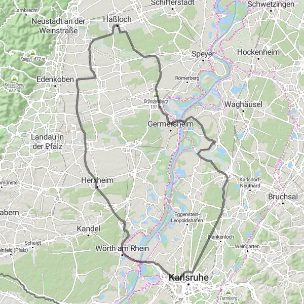 Map miniature of "The Rheinbalkon Experience" cycling inspiration in Rheinhessen-Pfalz, Germany. Generated by Tarmacs.app cycling route planner