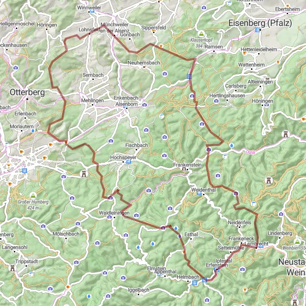 Karten-Miniaturansicht der Radinspiration "Gravel-Runde um Lambrecht" in Rheinhessen-Pfalz, Germany. Erstellt vom Tarmacs.app-Routenplaner für Radtouren